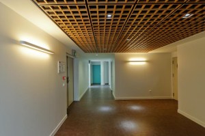 Aménagement de la plateforme sociale d'Athis-Mons: palier d'accès aux ascenseurs. Réalisation EMMANUELLE LE CHEVALLIER ARCHITECTE