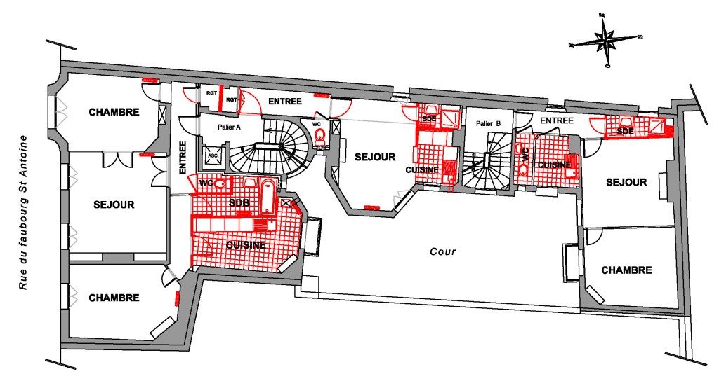 Réhabilitation d'un immeuble haussmanien, réorganisation des appartements